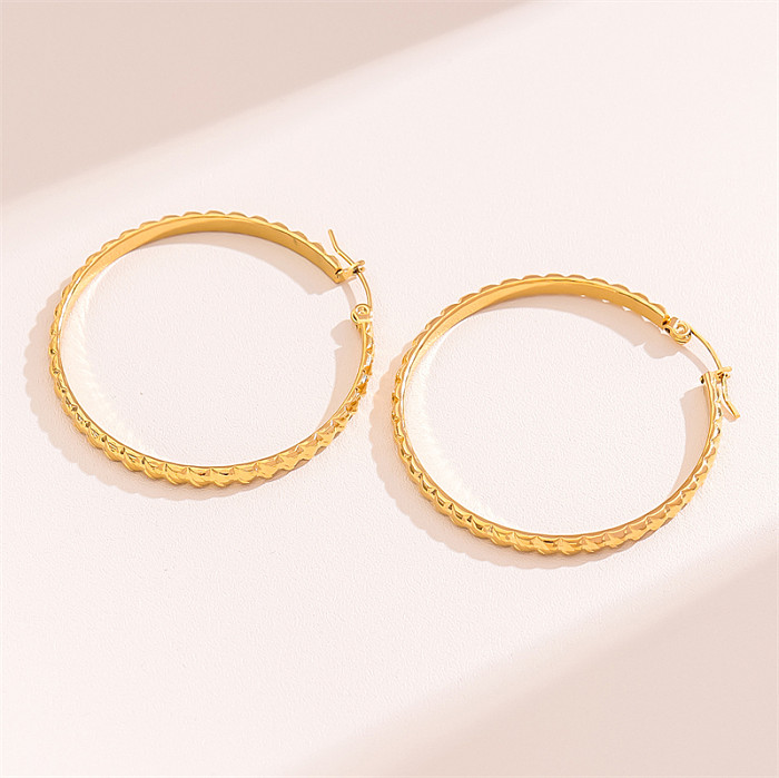 1 Pair Retro Simple Style C Shape Round Plating Stainless Steel  18K Gold Plated Hoop Earrings