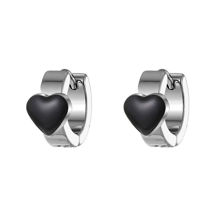1 par de pendientes colgantes chapados en esmalte de acero inoxidable con forma de corazón cuadrado redondo de estilo Simple