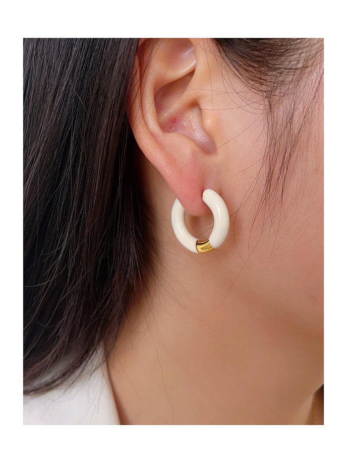 Schlichter Stil, runde Emaille-Ohrringe aus Edelstahl, 1 Paar