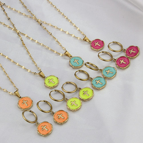 Retro Cross Round Stainless Steel Necklace Plating Stainless Steel  Necklaces