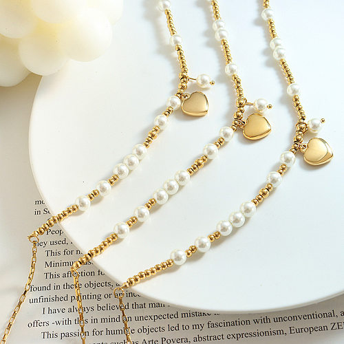 Simple Style Heart Shape Stainless Steel Beaded Pendant Necklace 1 Piece