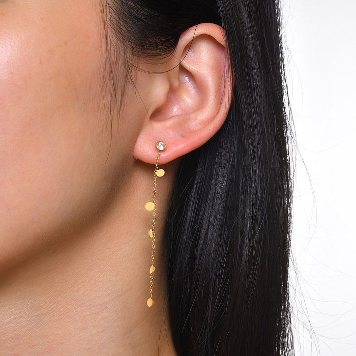 Boucles d'oreilles pendantes en acier inoxydable, 1 paire, Style Simple et formel, incrustation de placage triangulaire, Zircon plaqué or