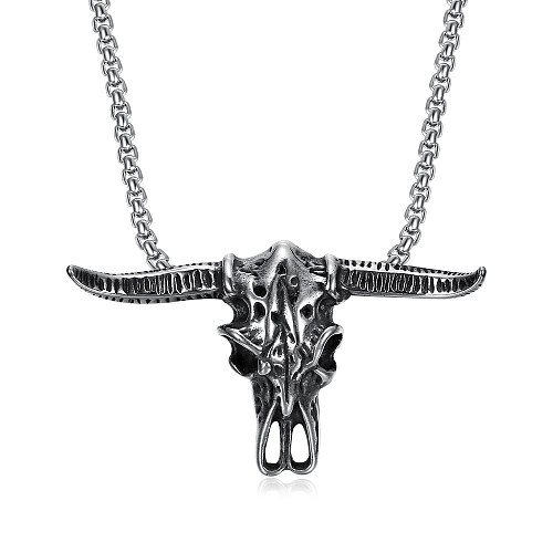 Retro Punk Cattle Solid Color Stainless Steel  Polishing Pendant Necklace