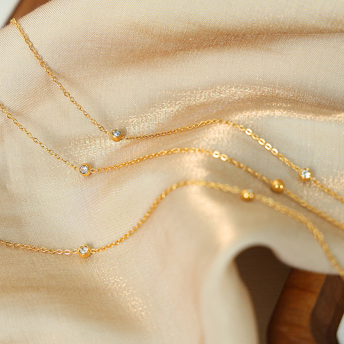 Elegante Damen-Halskette mit einfarbiger Edelstahlbeschichtung und Inlay-Zirkon-18-Karat-Vergoldung