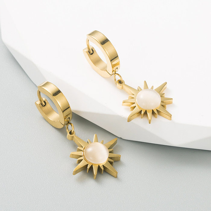 Fashion Pentagram Sun Stainless Steel Earrings Stoving Varnish Plating Artificial Gemstones Stainless Steel  Earrings