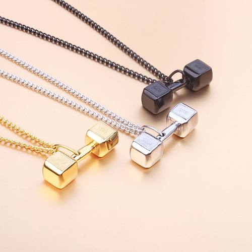 Casual Barbell Stainless Steel Plating Pendant Necklace