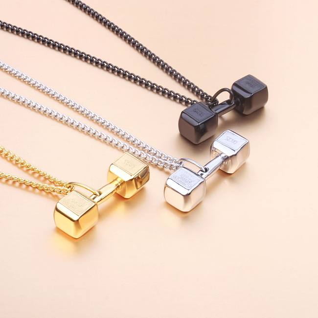 Collier pendentif décontracté en acier inoxydable avec haltères