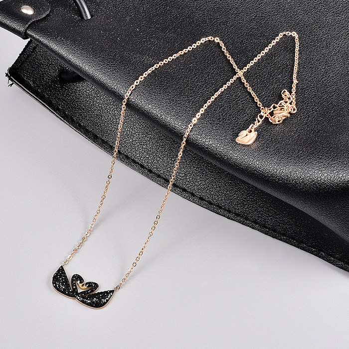 Elegant Swan Stainless Steel Pendant Necklace Plating Artificial Rhinestones Stainless Steel  Necklaces
