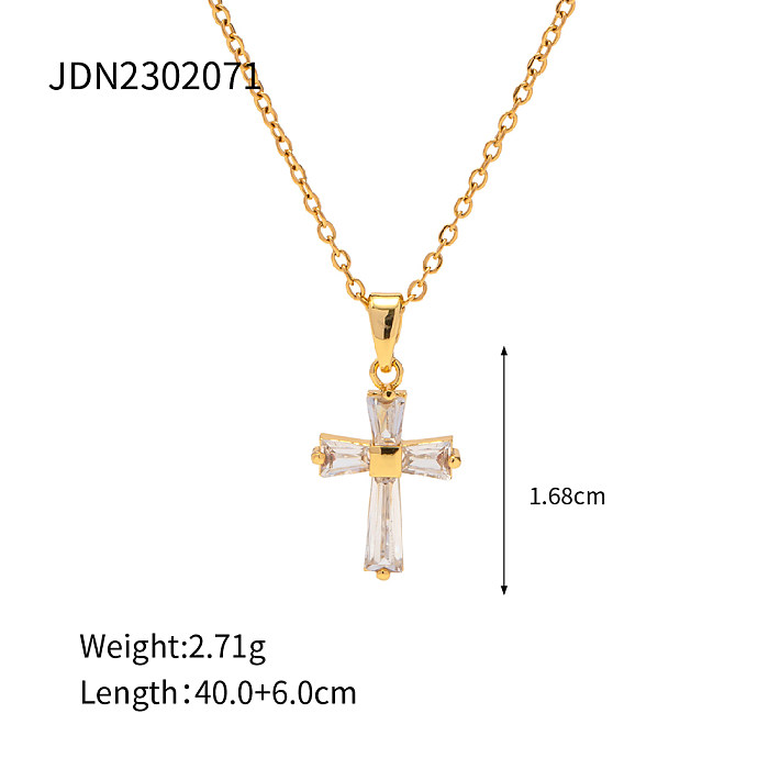 1 Piece Fashion Cross Stainless Steel  Plating Inlay Zircon Pendant Necklace