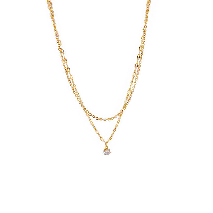 IG-Stil, schlichter Stil, runde, geschichtete Halsketten mit Intarsien aus Edelstahl und Zirkon mit 18-Karat-Vergoldung