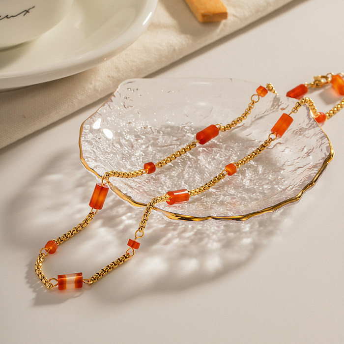 1 Stück Retro-Color-Block-Halskette aus Edelstahl mit Natursteinbeschichtung
