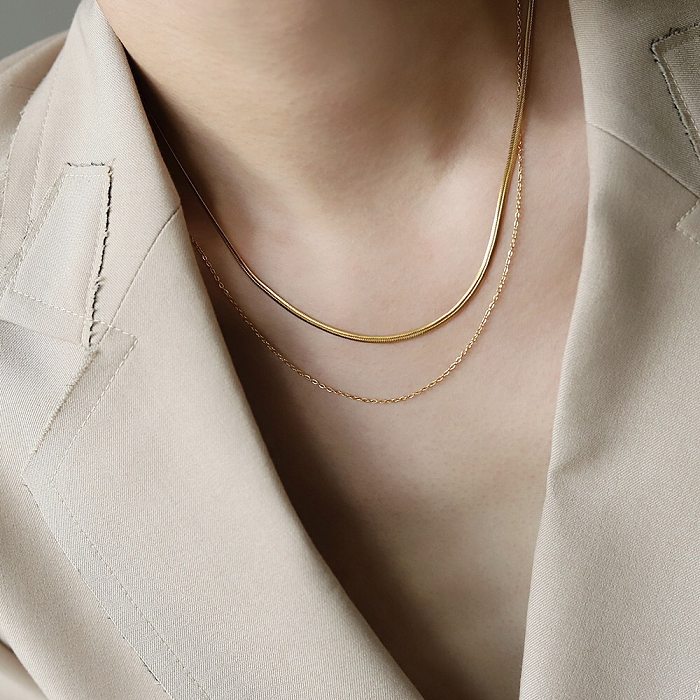 Basic Simple Style Solid Color Stainless Steel  Plating 18K Gold Plated Layered Necklaces
