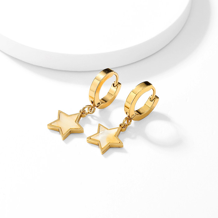 1 par de brincos pendentes banhados a ouro 18K, estilo simples, estilo clássico, pentagrama de aço inoxidável