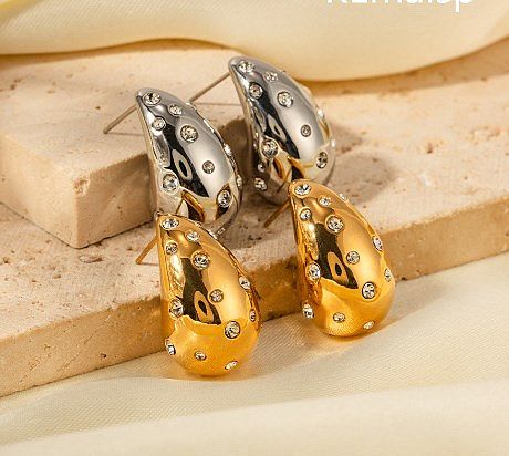 1 Pair Simple Style Water Droplets Inlay Stainless Steel  Zircon Ear Studs