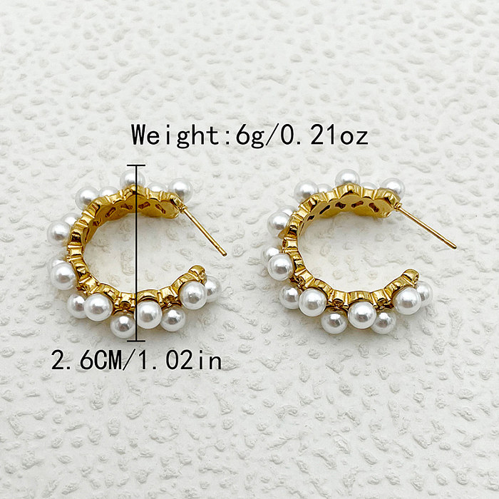 1 Paar elegante, runde, vergoldete Ohrstecker aus Edelstahl mit künstlichen Perlen
