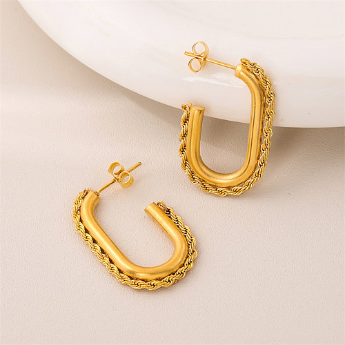 1 Pair Retro U Shape Plating Stainless Steel  18K Gold Plated Ear Studs