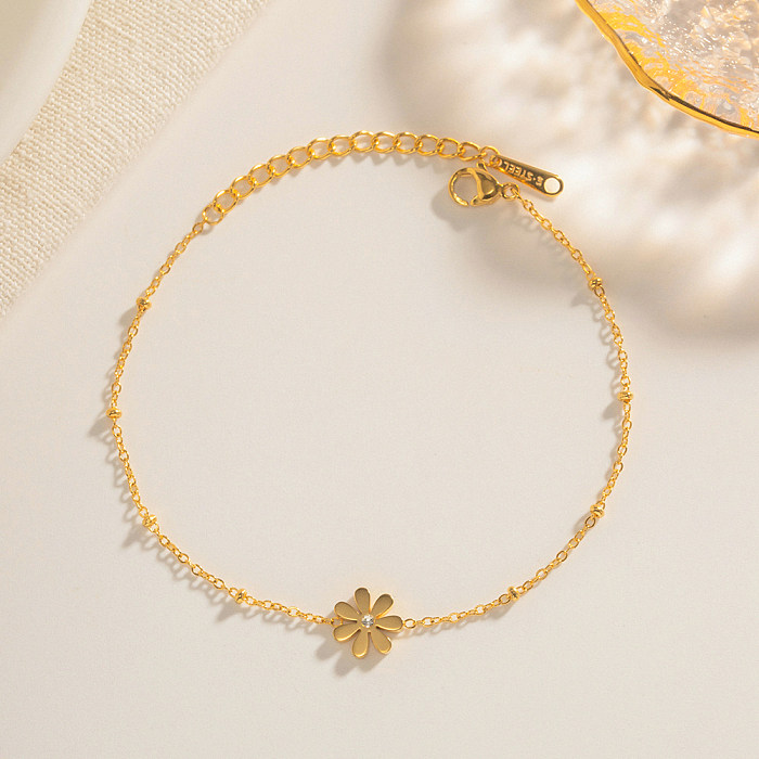 Bracelets plaqués or 18 carats en acier titane avec fleurs en acier inoxydable de style simple