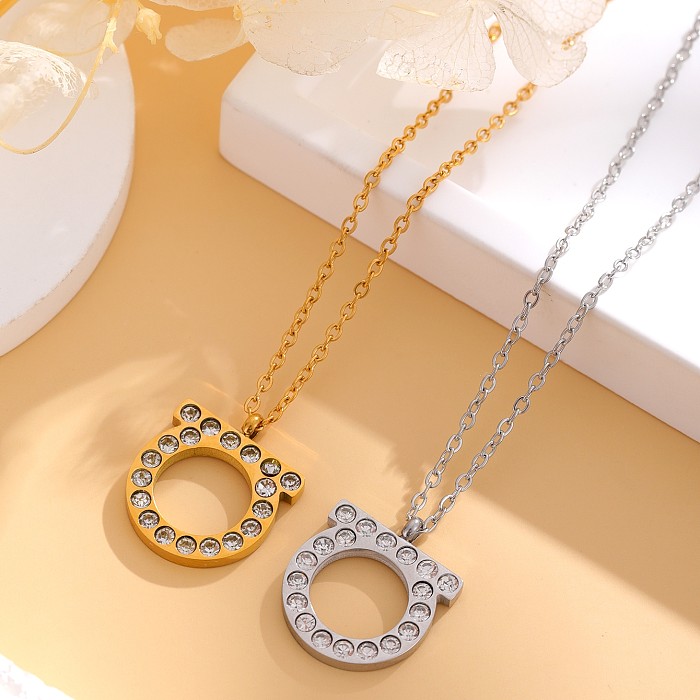 Casual Letter Stainless Steel  Plating Inlay Rhinestones Gold Plated Silver Plated Pendant Necklace