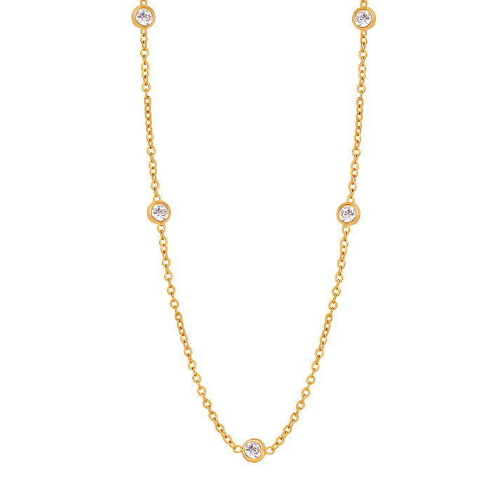 Collar plateado oro 18K del Zircon del embutido del revestimiento de acero inoxidable del color sólido elegante de la señora