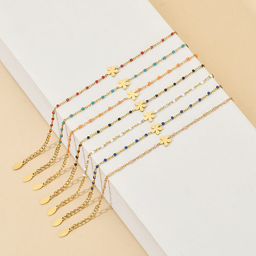 Bracelets plaqués de perles en acier inoxydable à fleurs bohèmes