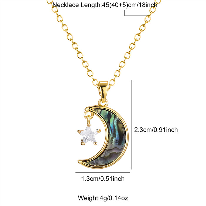 Elegant Commute Star Moon Stainless Steel  Brass 18K Gold Plated Zircon Pendant Necklace In Bulk