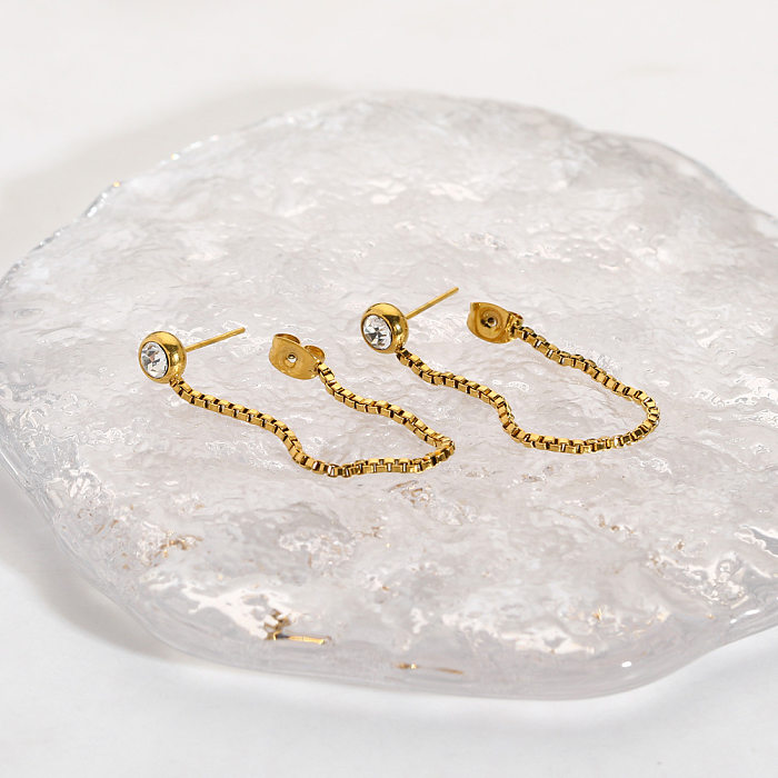 1 par de pendientes colgantes chapados en oro de 18K con incrustaciones geométricas de estilo romano de estilo Simple de acero inoxidable con diamantes artificiales