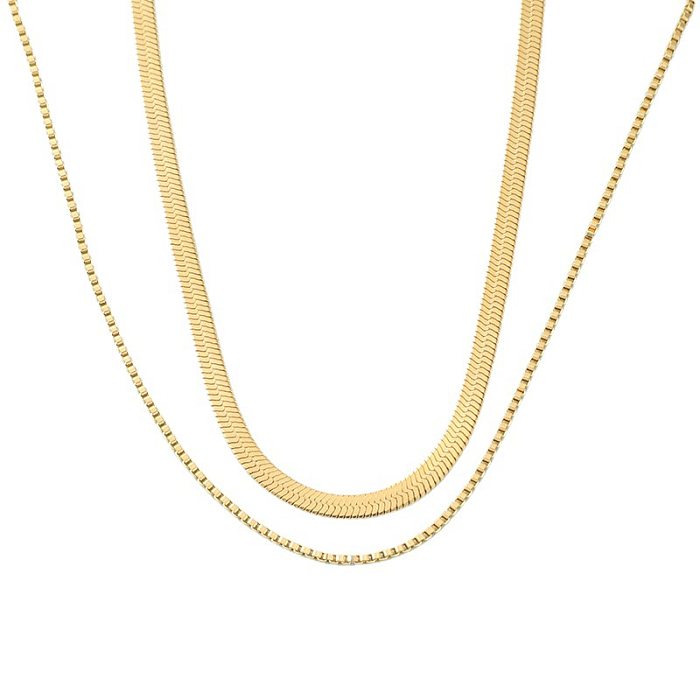 Simple Style Solid Color Stainless Steel Double Layer Necklaces
