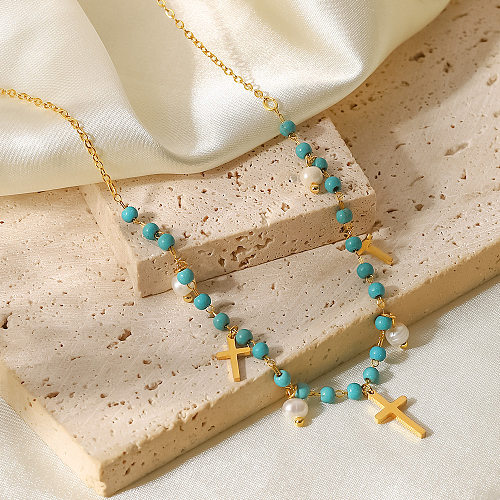 Fashion Cross Stainless Steel  Necklace Pearl Plating Stainless Steel  Necklaces
