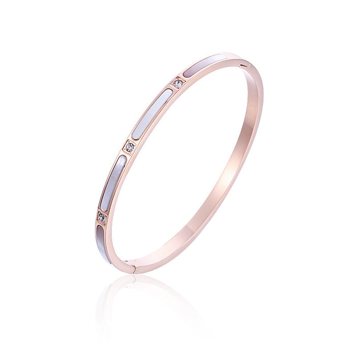 Simple Style Solid Color Titanium Steel Plating Inlay Rhinestones Shell Gold Plated Bangle