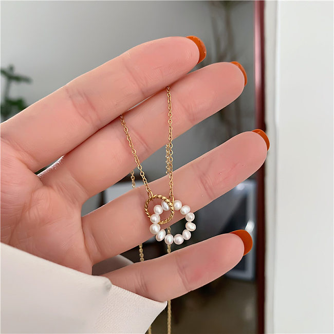 Collier plaqué or 18K de placage de perle d'acier inoxydable de cercle de style simple élégant