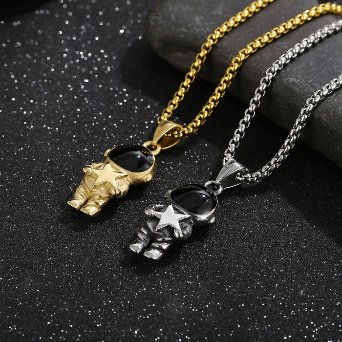 1 Piece Hip-Hop Astronaut Stainless Steel  Enamel Plating Chain Pendant Necklace