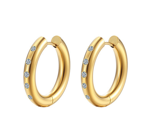 1 paire de boucles d'oreilles plaquées or 18 carats, Style classique Simple, incrustation de couleur unie, strass en acier inoxydable