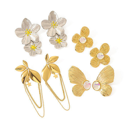 1 Pair Vintage Style Classic Style Flower Butterfly Plating Stainless Steel  18K Gold Plated Silver Plated Drop Earrings Ear Studs
