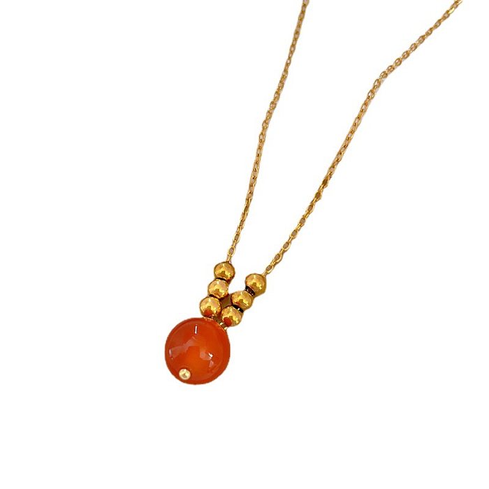 Casual Simple Style Round Stainless Steel Beaded Plating Pendant Necklace