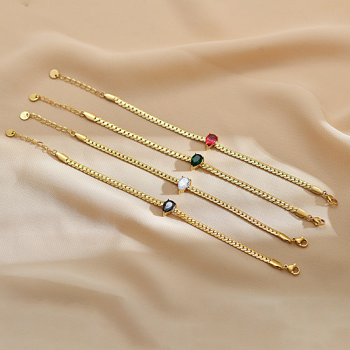 Bracelets en Zircon avec incrustation de placage en acier inoxydable, style Simple et élégant, gouttelettes d'eau