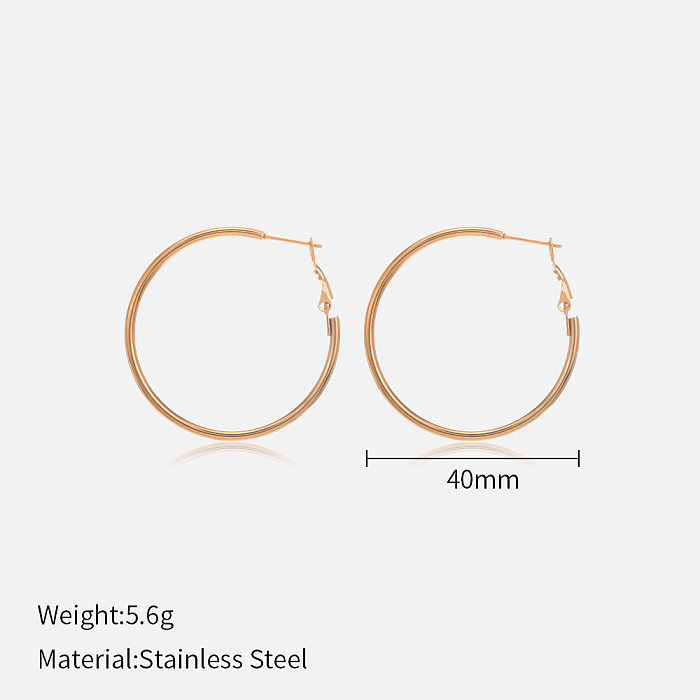 Boucles d'oreilles créoles plaquées en acier inoxydable, couleur unie, Style Simple, 1 paire