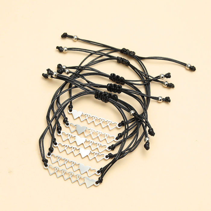 Glam mignon doux coeur forme acier inoxydable Polyester tresse métal évider bracelets