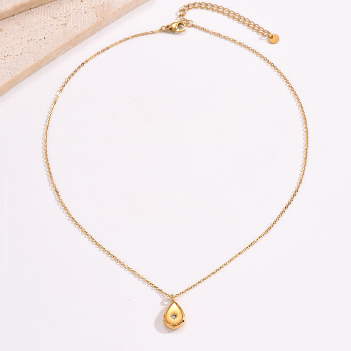 Simple Style Star Water Droplets Stainless Steel  Plating Inlay Rhinestones 14K Gold Plated Pendant Necklace