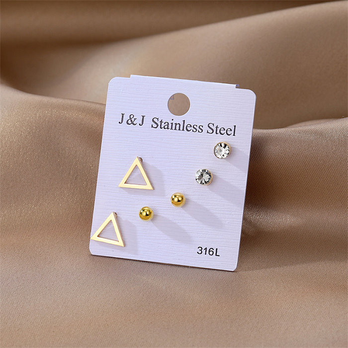 1 conjunto de brincos triangulares elegantes de aço inoxidável com incrustações de zircão