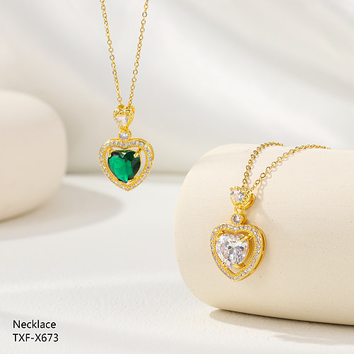 IG Style Sweet Heart Shape Stainless Steel  Plating Inlay Rhinestones Pearl Zircon Pendant Necklace