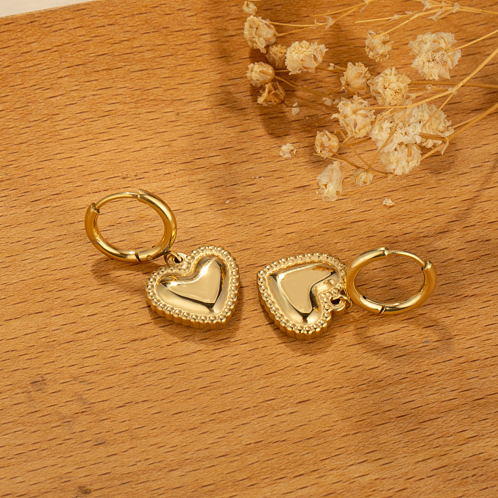 1 paire de boucles d'oreilles pendantes en acier inoxydable plaqué or, Style Simple et doux, en forme de cœur