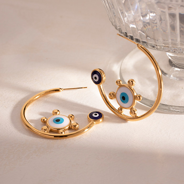 1 Pair Simple Style Devil'S Eye Enamel Plating Stainless Steel  18K Gold Plated Ear Studs