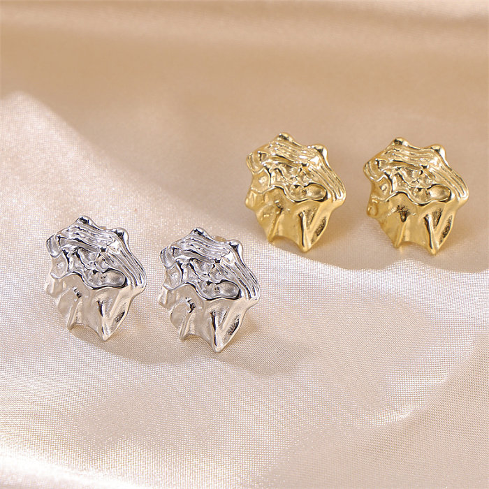 1 Pair Casual Lady Irregular Plating Pleated Stainless Steel  18K Gold Plated Ear Studs
