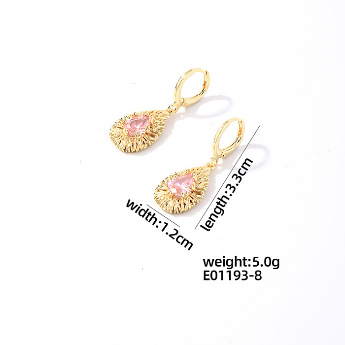 1 Pair Casual Sweet Korean Style Four Leaf Clover Round Water Droplets Plating Inlay Stainless Steel  Zircon Gold Plated Drop Earrings
