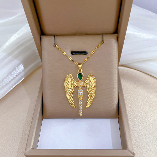 Sweet Artistic Wings Stainless Steel Copper Artificial Gemstones Pendant Necklace In Bulk