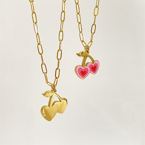 IG Style Cherry Heart Shape Stainless Steel 18K Gold Plated Pendant Necklace In Bulk