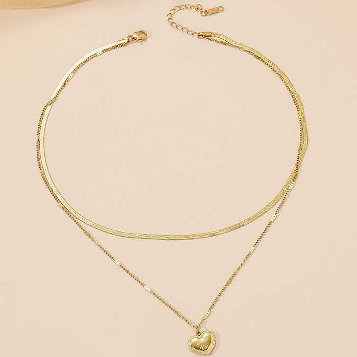 Elegant Heart Shape Stainless Steel Polishing Plating 18K Gold Plated Necklace
