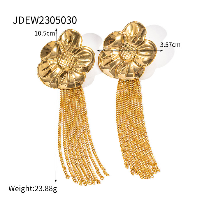 1 par elegante retro borla flor chapeamento de aço inoxidável 18K brincos banhados a ouro