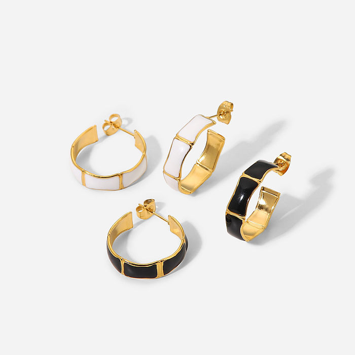 Fashion Retro 18K Gold C- Shaped Drop Stainless Steel  Earrings