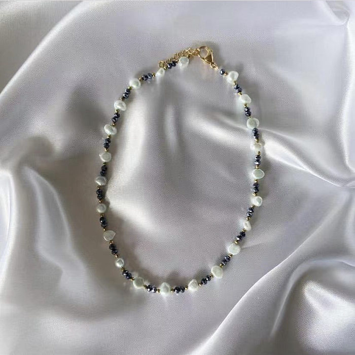 Schlichter Stil, runde Halskette mit künstlichen Perlen aus Edelstahl